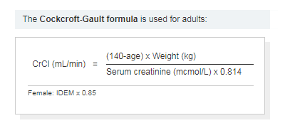 Calculation Example with Cockcroft-Gault Formulation for Creatinine Clearance